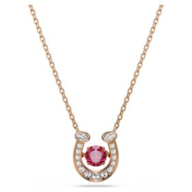 Pendentif Symbolica, taille ronde, pavé, fer à cheval, rouge, plaqué or rose