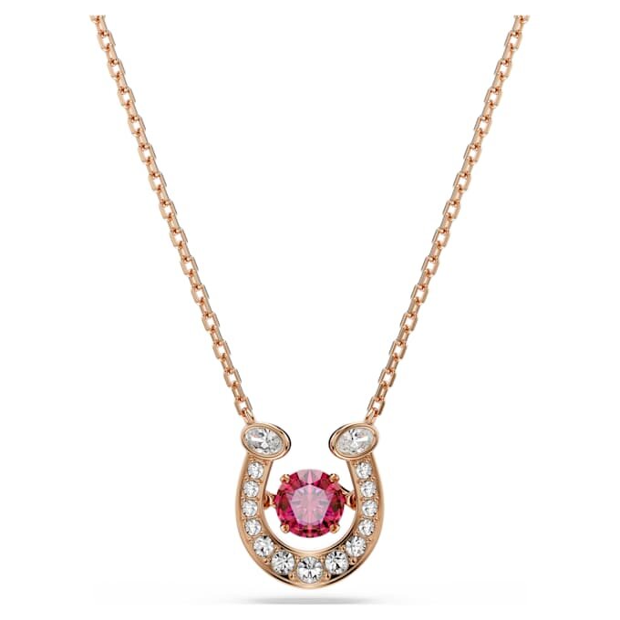 Pendentif Symbolica, taille ronde, pavé, fer à cheval, rouge, plaqué or rose Pendentif Symbolica, taille ronde, pavé, fer à cheval, rouge, plaqué or rose