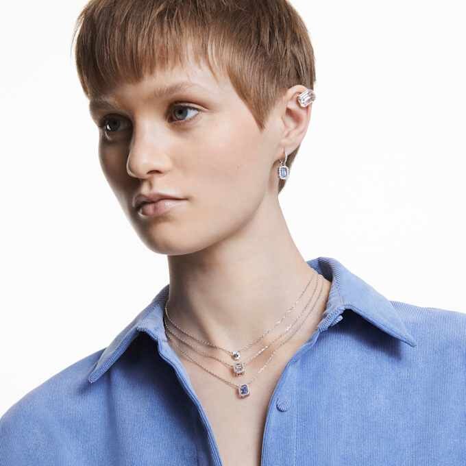 Boucles d’oreilles pendantes Una, taille octogonale, bleues, plaquées rhodium Boucles d’oreilles pendantes Una, taille octogonale, bleues, plaquées rhodium
