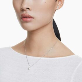 Perle en cristal sertie en Matrix, taille ronde, blanche, plaquée rhodium