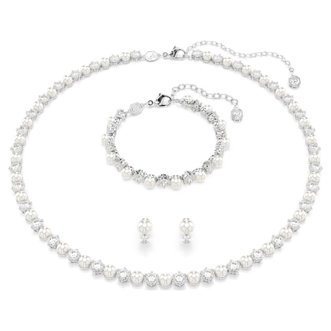 Perle en cristal sertie en Matrix, taille ronde, blanche, plaquée rhodium Perle en cristal sertie en Matrix, taille ronde, blanche, plaquée rhodium