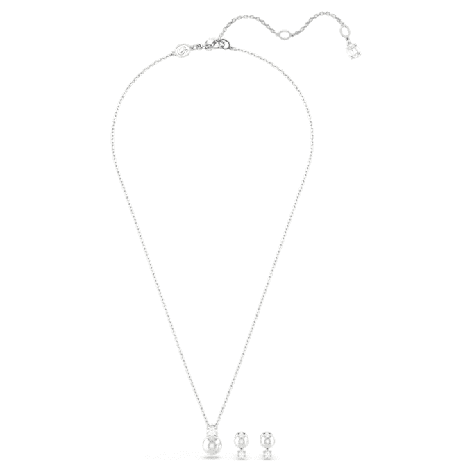Perle en cristal sertie en Matrix, taille ronde, blanche, plaquée rhodium Perle en cristal sertie en Matrix, taille ronde, blanche, plaquée rhodium