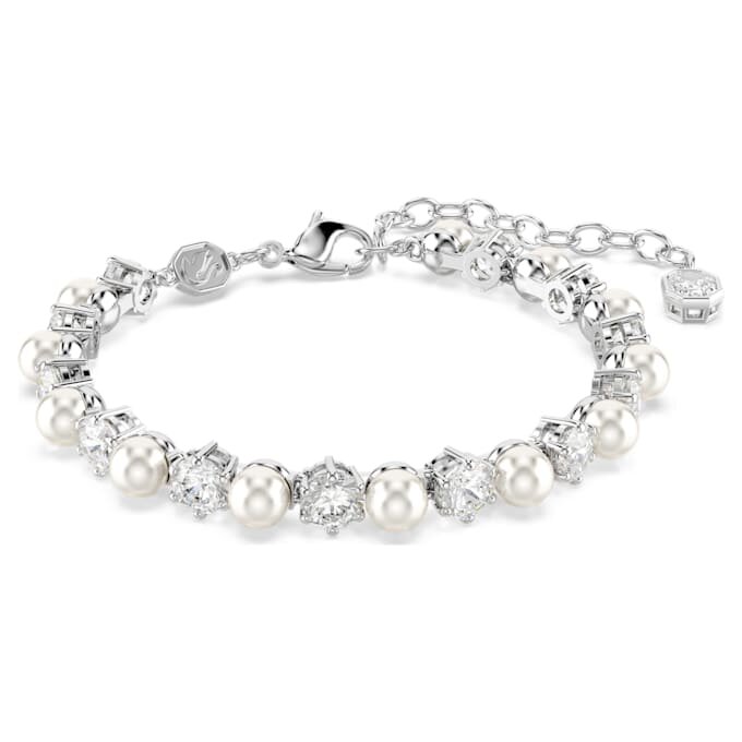 Perle en cristal sertie en Matrix, taille ronde, blanche, plaquée rhodium Perle en cristal sertie en Matrix, taille ronde, blanche, plaquée rhodium