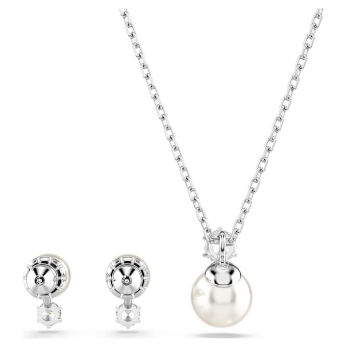 Perle en cristal sertie en Matrix, taille ronde, blanche, plaquée rhodium Perle en cristal sertie en Matrix, taille ronde, blanche, plaquée rhodium