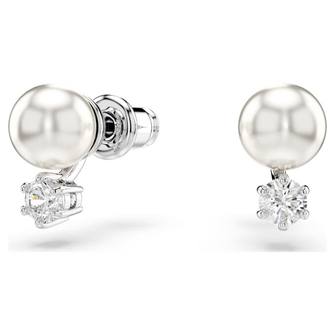 Perle en cristal sertie en Matrix, taille ronde, blanche, plaquée rhodium Perle en cristal sertie en Matrix, taille ronde, blanche, plaquée rhodium