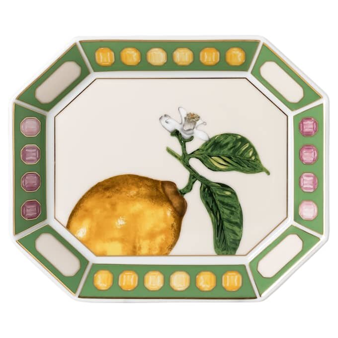 Plateau Idyllia en porcelaine, motif imprimé de cristaux, citron, petit format, multicolore Plateau Idyllia en porcelaine, motif imprimé de cristaux, citron, petit format, multicolore