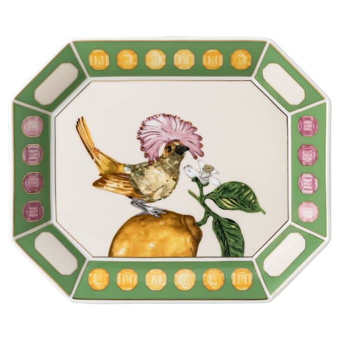 Plateau Idyllia en porcelaine, motif imprimé de cristaux, moucherolle, grand format, multicolore Plateau Idyllia en porcelaine, motif imprimé de cristaux, moucherolle, grand format, multicolore