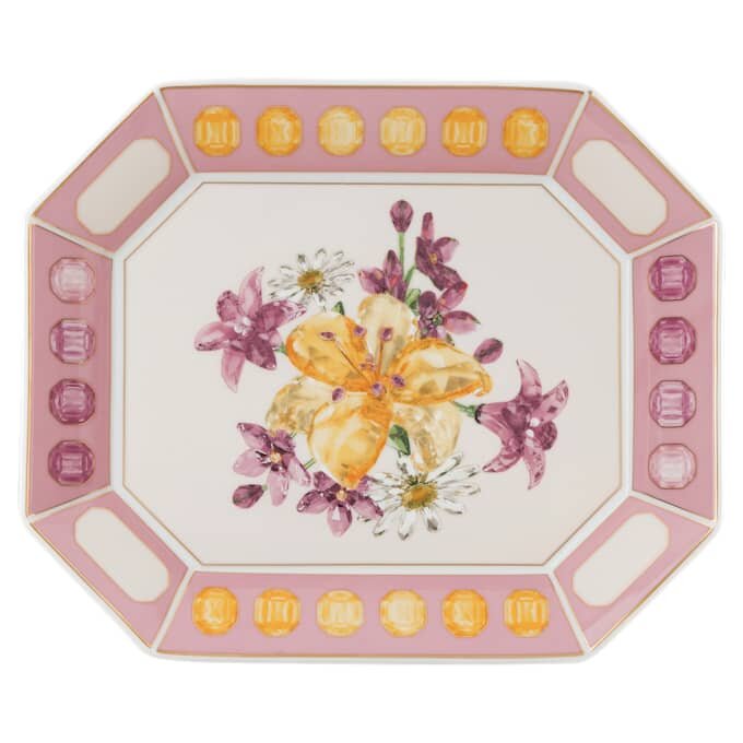 Plateau Idyllia en porcelaine, motif imprimé en cristal, fleurs, grand format, rose Plateau Idyllia en porcelaine, motif imprimé en cristal, fleurs, grand format, rose