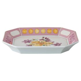 Plateau Idyllia en porcelaine, motif imprimé en cristal, fleurs, grand format, rose