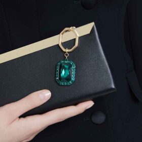 Porte-clés à cristal taillé en octogone, vert, finition métaux mélangés