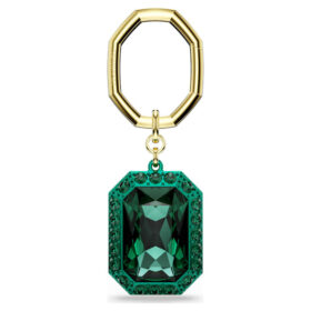 Porte-clés à cristal taillé en octogone, vert, finition métaux mélangés