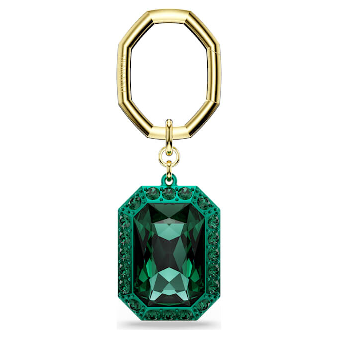 Porte-clés à cristal taillé en octogone, vert, finition métaux mélangés Porte-clés à cristal taillé en octogone, vert, finition métaux mélangés
