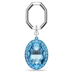 Porte-clés à cristal taillé ovale, bleu, finition métaux mélangés