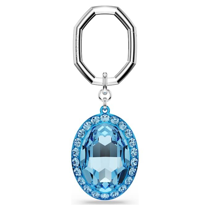 Porte-clés à cristal taillé ovale, bleu, finition métaux mélangés Porte-clés à cristal taillé ovale, bleu, finition métaux mélangés