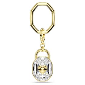 Porte-clés de forme ovale, blanc, plaqué or