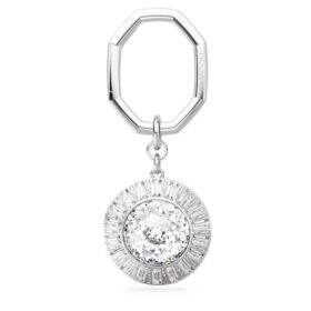 Porte-clés à maillons ronds, blanc, plaqué rhodium