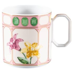 Tasse à café Idyllia avec soucoupe, en porcelaine, motif imprimé en cristal, fleurs, multicolore