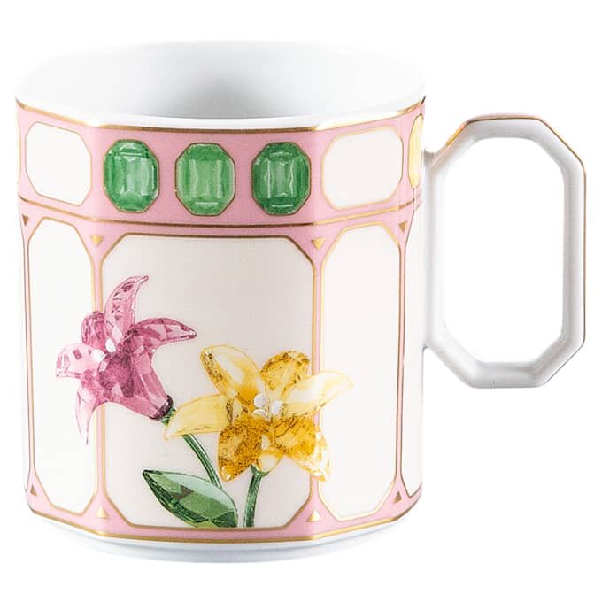 Tasse à café Idyllia avec soucoupe, en porcelaine, motif imprimé en cristal, fleurs, multicolore Tasse à café Idyllia avec soucoupe, en porcelaine, motif imprimé en cristal, fleurs, multicolore