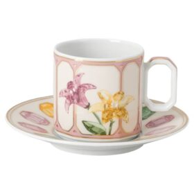 Tasse à expresso Idyllia avec soucoupe, en porcelaine, motif imprimé en cristal, citron, multicolore