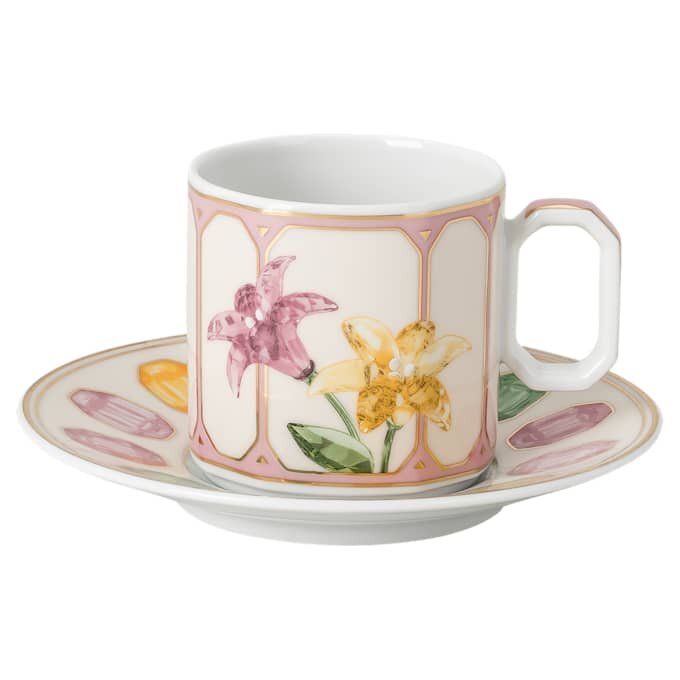 Tasse à expresso Idyllia avec soucoupe, en porcelaine, motif imprimé en cristal, citron, multicolore Tasse à expresso Idyllia avec soucoupe, en porcelaine, motif imprimé en cristal, citron, multicolore