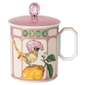 Tasse Idyllia en porcelaine, motif « Crystal Print », moucherolle, rose