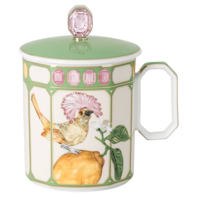 Tasse Idyllia en porcelaine, motif imprimé en cristal, moucherolle, vert Tasse Idyllia en porcelaine, motif imprimé en cristal, moucherolle, vert