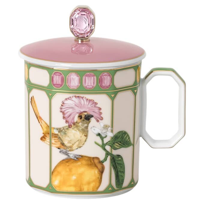 Tasse Idyllia en porcelaine, motif imprimé en cristal, moucherolle, vert Tasse Idyllia en porcelaine, motif imprimé en cristal, moucherolle, vert