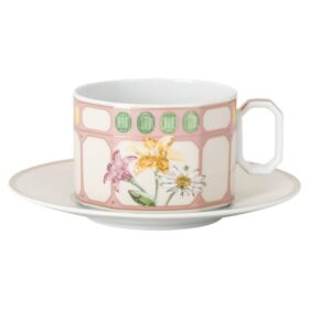 Tasse à thé Idyllia avec soucoupe, en porcelaine, motif « Crystal Print », bouquet, multicolore